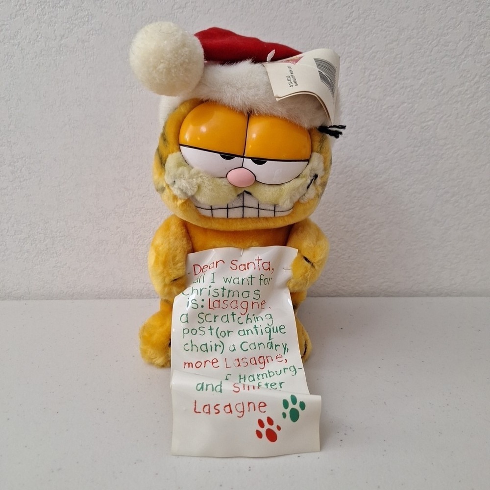 Vintage 1981 Garfield "WISH LIST" DEAR SANTA Christmas Plush Stuffed 10" NWT